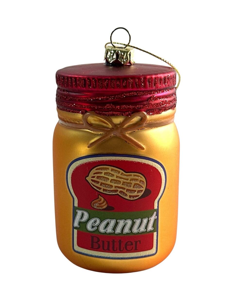 Old World Christmas Peanut Butter Jar Blown Glass Food Ornament 3.5”